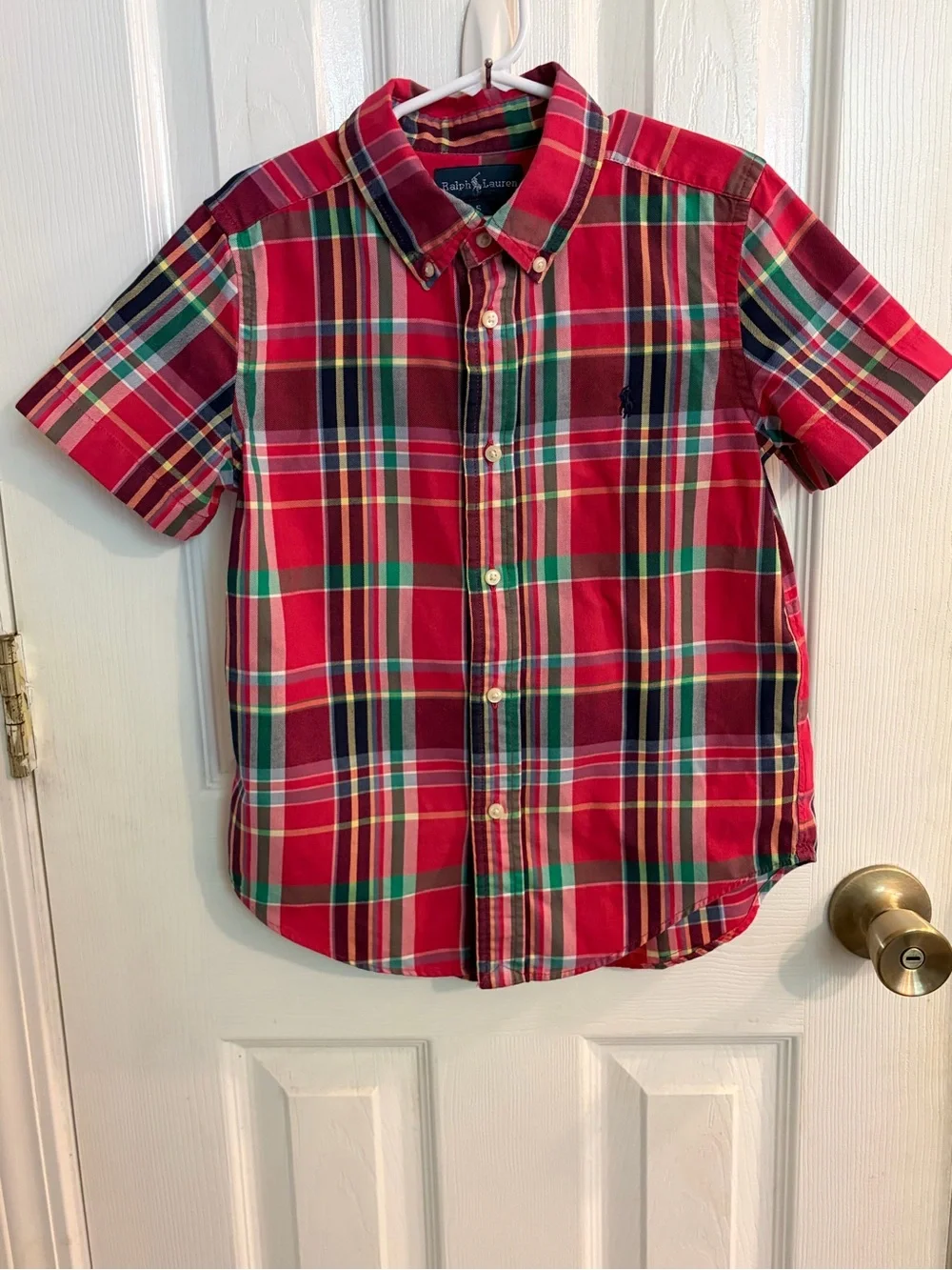 Ralph Lauren Boy's Colorful Red/Green/Blue Plaid Short-Sleeve Button Down Size 5